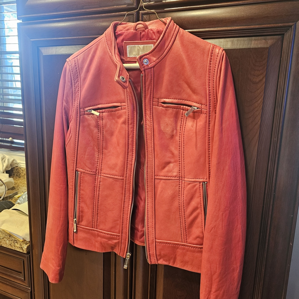 Michael Kors Red Leather Moto Jacket